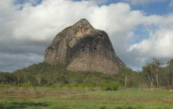 Tibrogargan in the Glass House Mountains from train